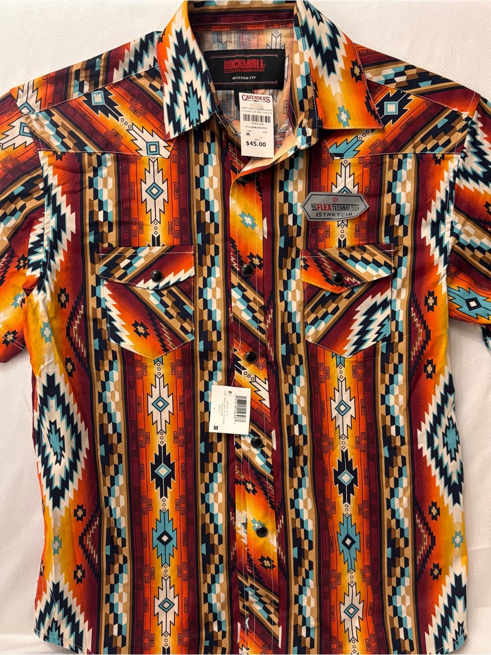Rock & Roll Cowboy Kids' Aztec Button-Down Shirt in Orange/Turquoise